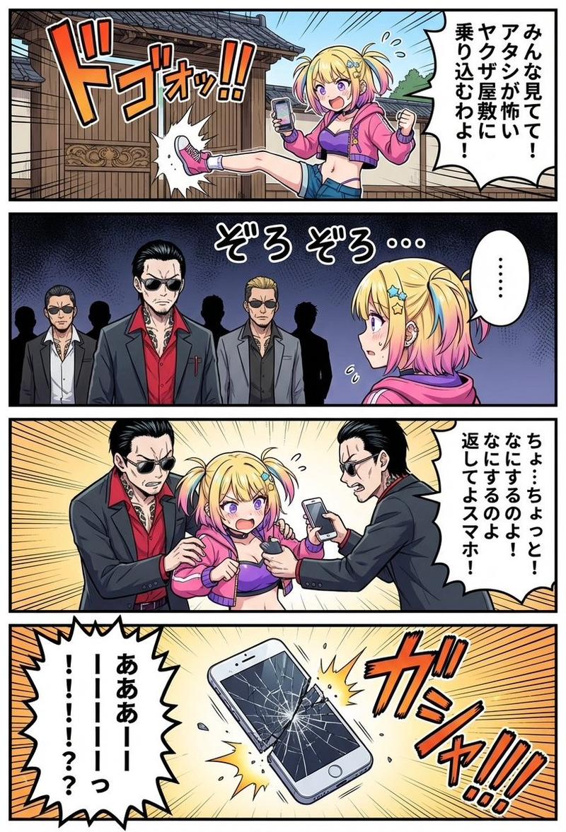 一个女孩在黑帮豪宅里直播的四格漫画