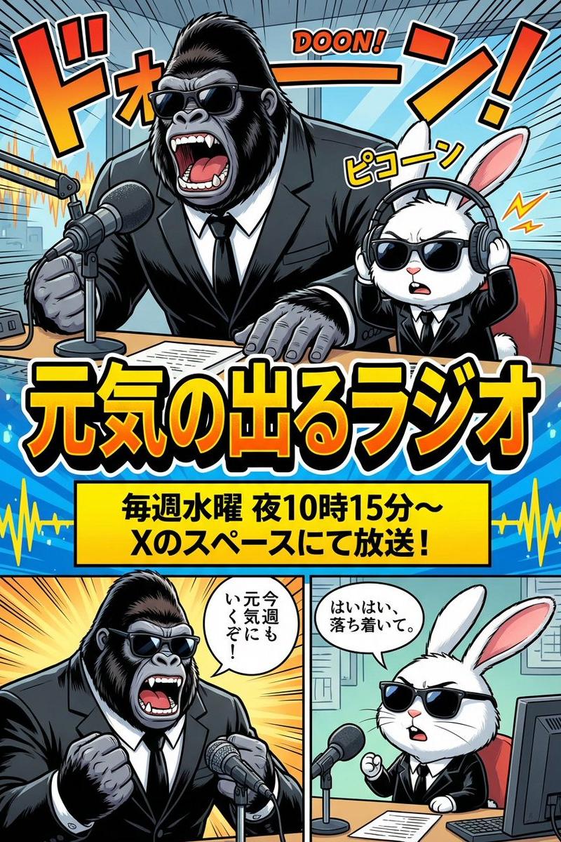 电台节目广告漫画：大猩猩和兔子
