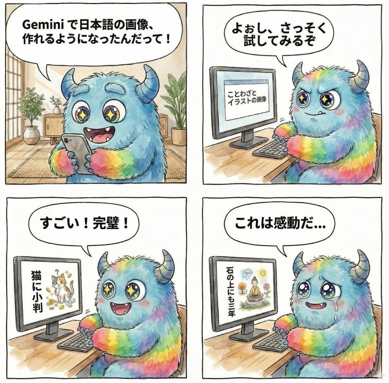 关于 Gemini 生成日文文本图片的四格漫画