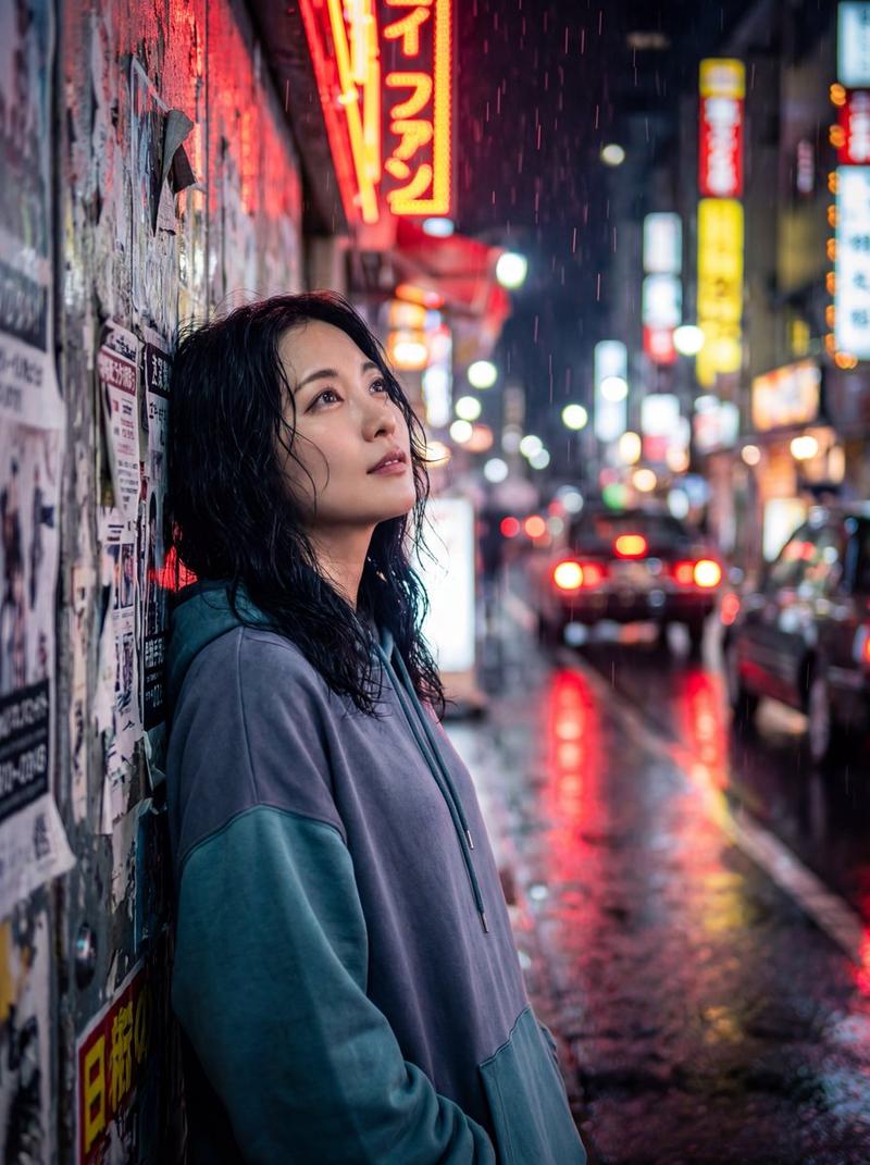 霓虹都市夜景人像提示词
