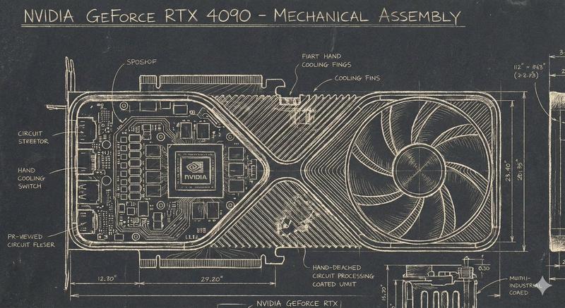 NVIDIA 4090 GPU 的浮雕机械蓝图