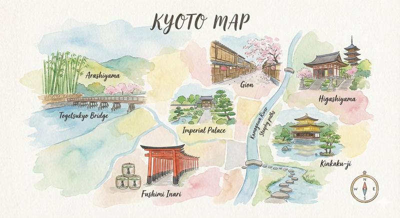 水彩旅行地图插画提示词