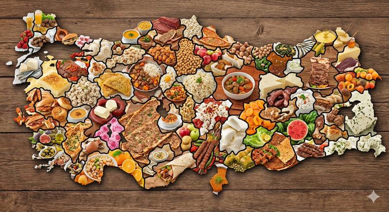 用当地食材制作的土耳其地图