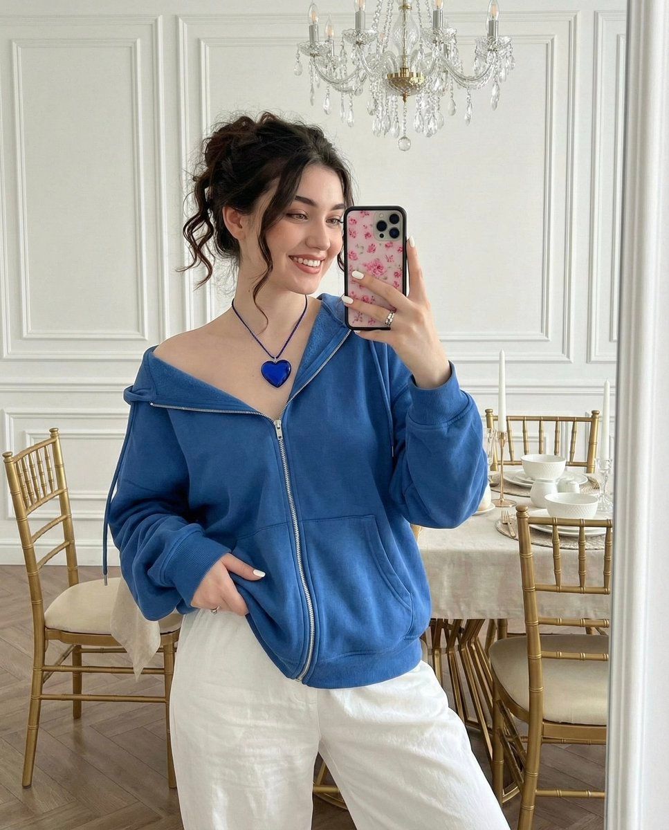 Glamorous Mirror Selfie in an Elegant Dining Room