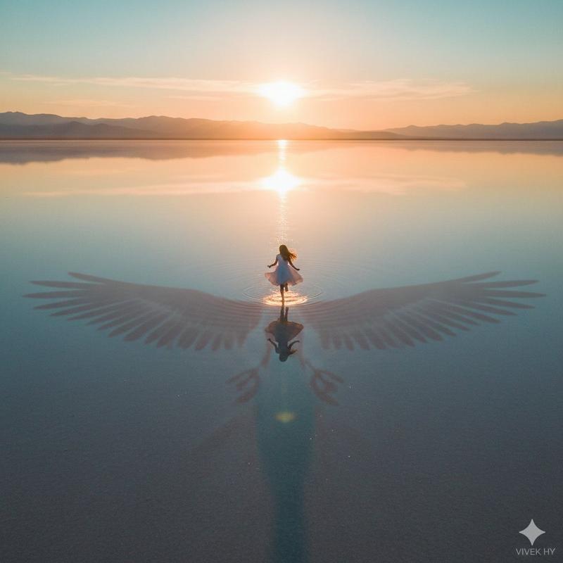 梦幻日出场景与象征性阴影