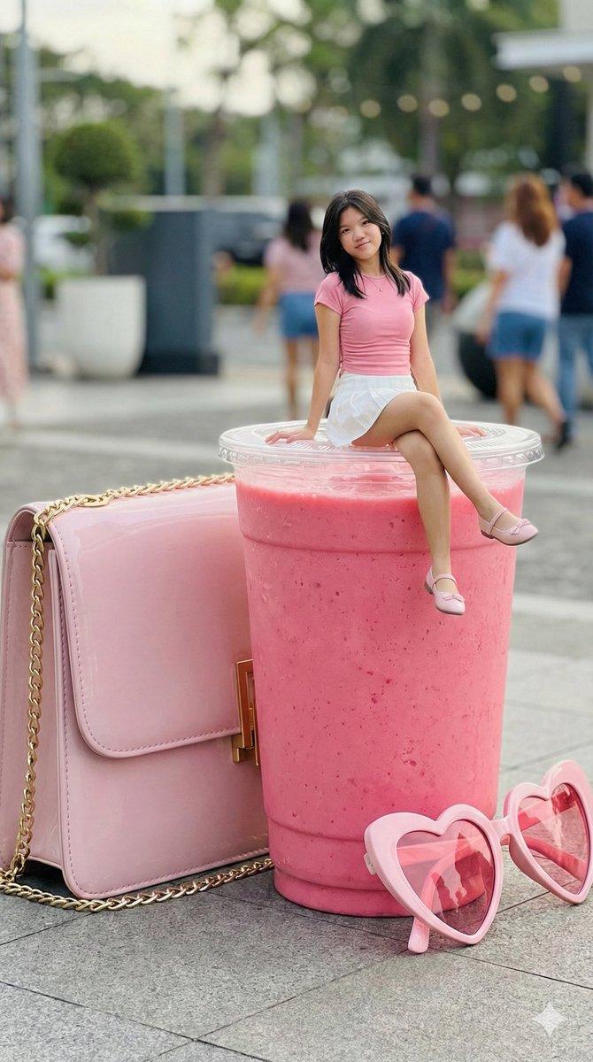 坐在超大奶昔杯里的女人