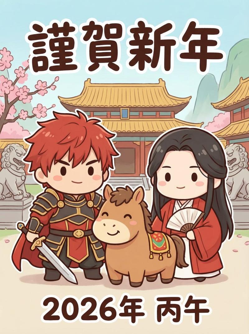 Q版人物新年贺卡设计提示 (2026)