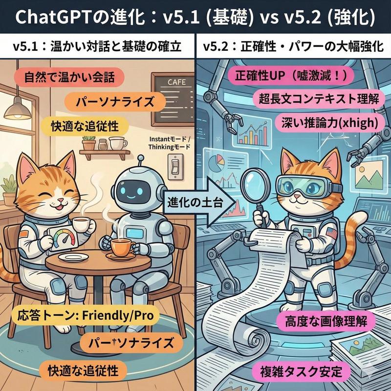 ChatGPT v5.1 对比 v5.2 演进信息图提示