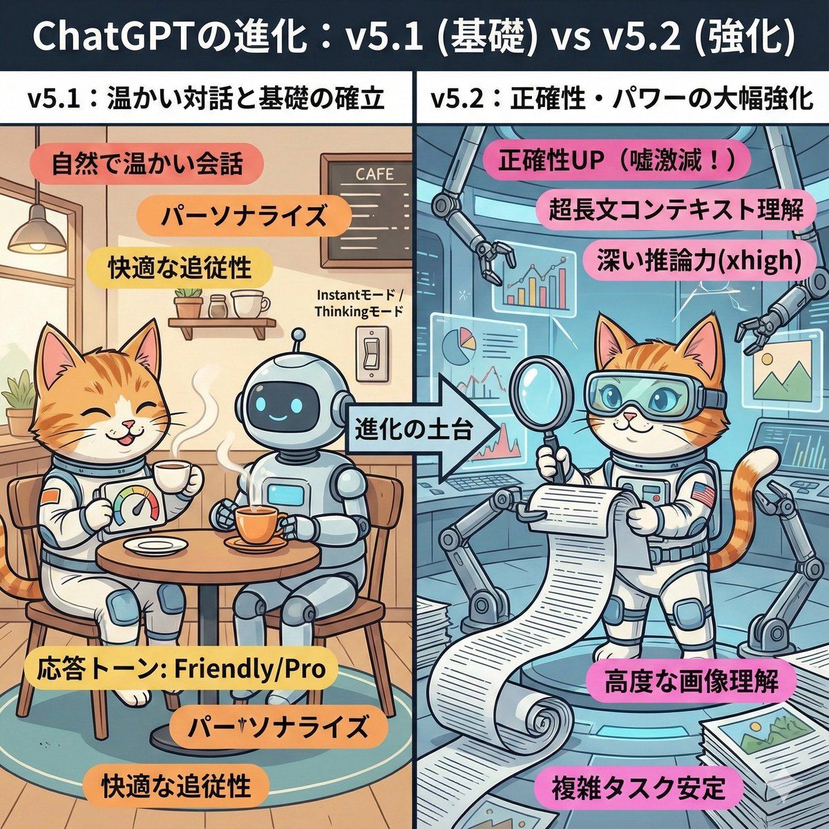 ChatGPT v5.1 对比 v5.2 演进信息图提示