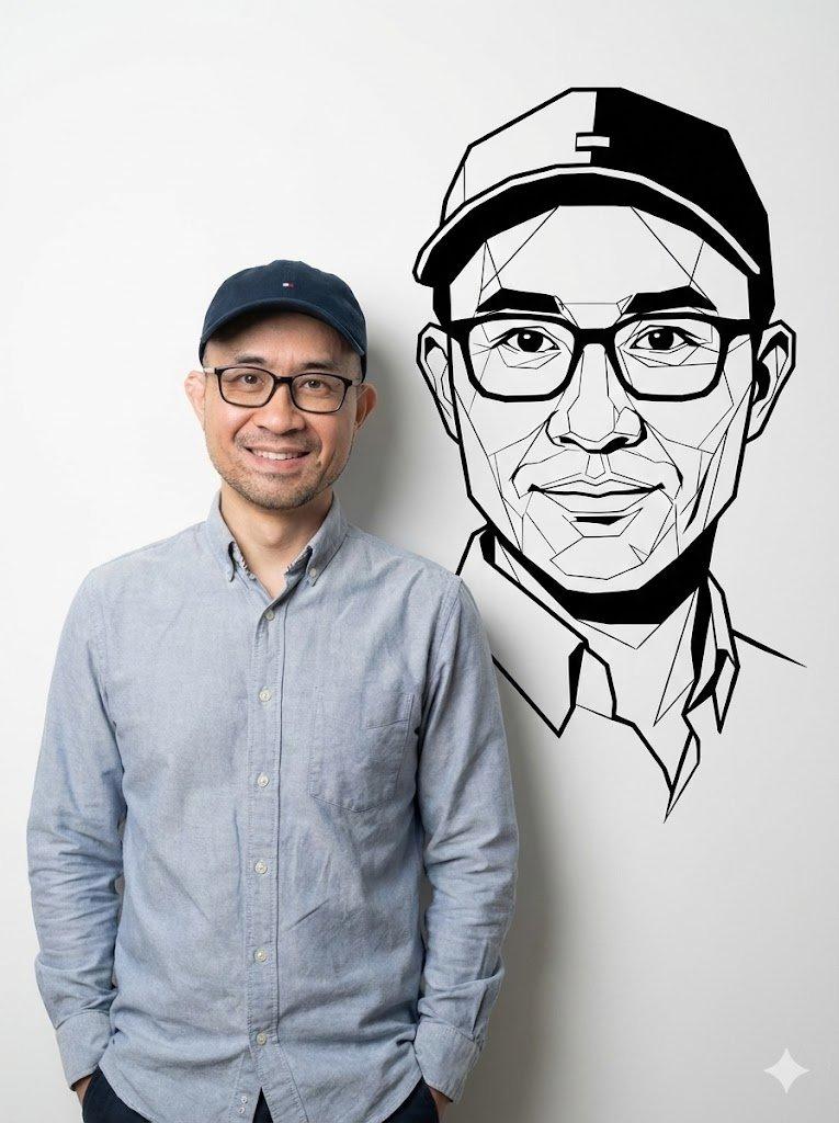 写实半身人像，带矢量图形叠加（中文版）