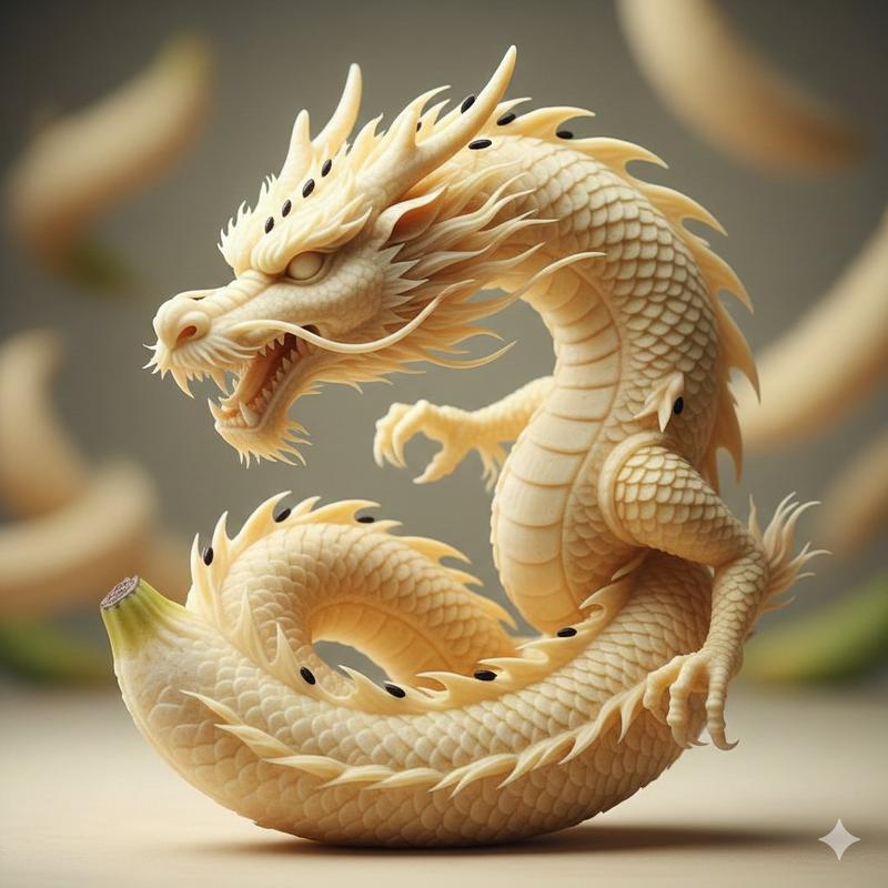香蕉果肉雕刻而成的超逼真雕塑