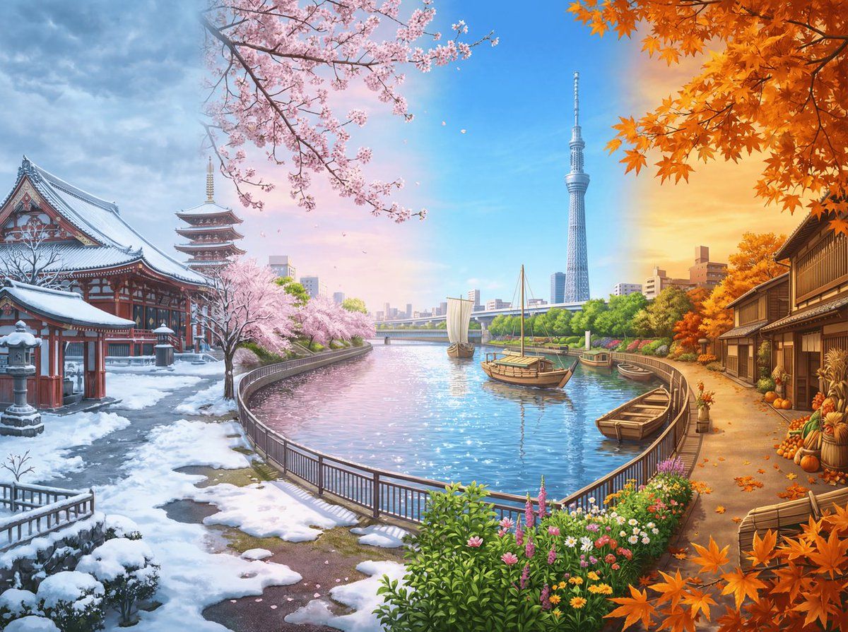浅草与晴空塔的四季全景