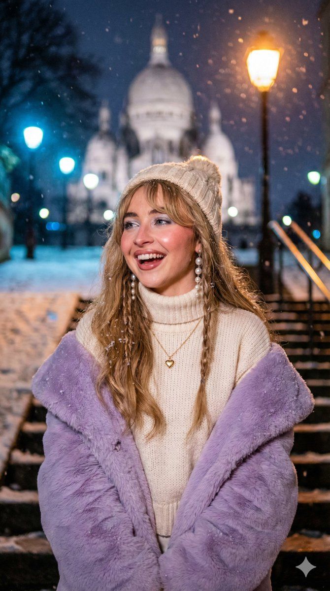 Sabrina Carpenter 风格的雪中巴黎肖像 (全身)