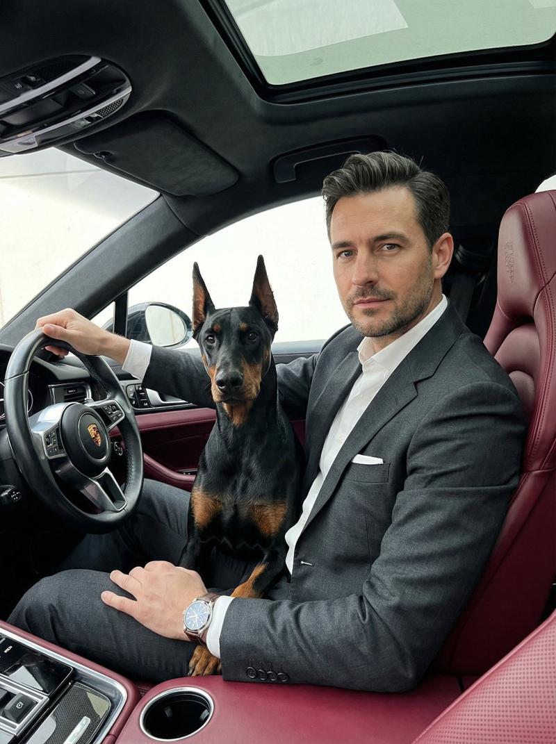 豪车与杜宾犬肖像