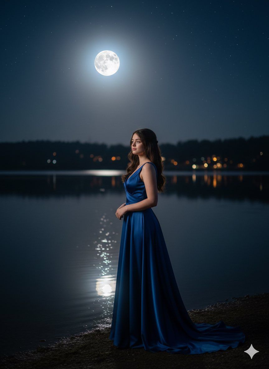 湖畔浪漫夜景人像