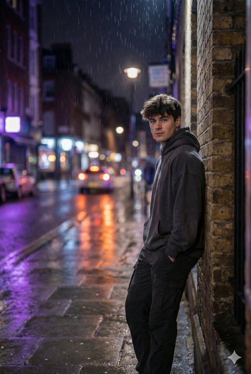 英国男士的城市夜景写实肖像