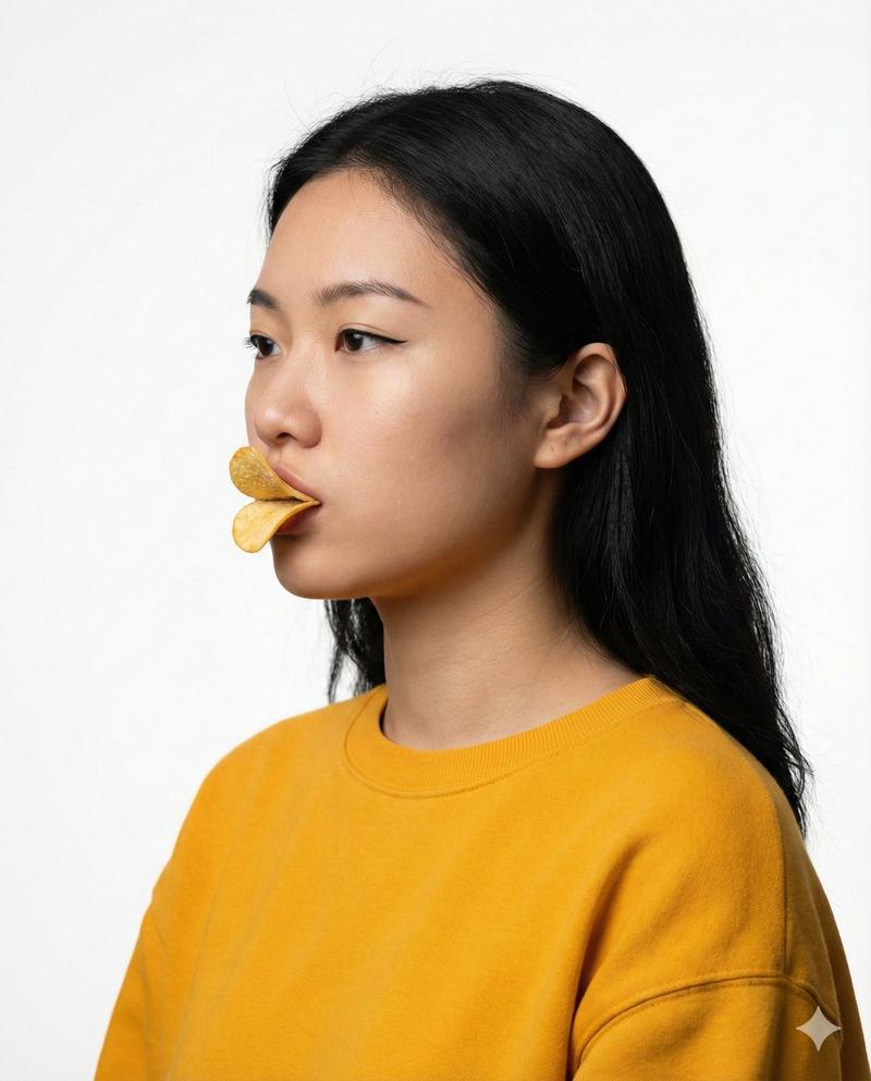 概念美妆肖像：品客薯片鸭子嘴