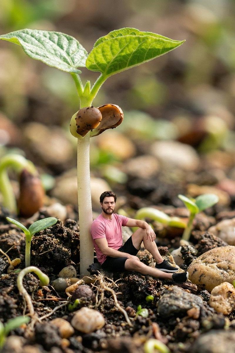 超现实宏观幻想：小人与巨型豆芽