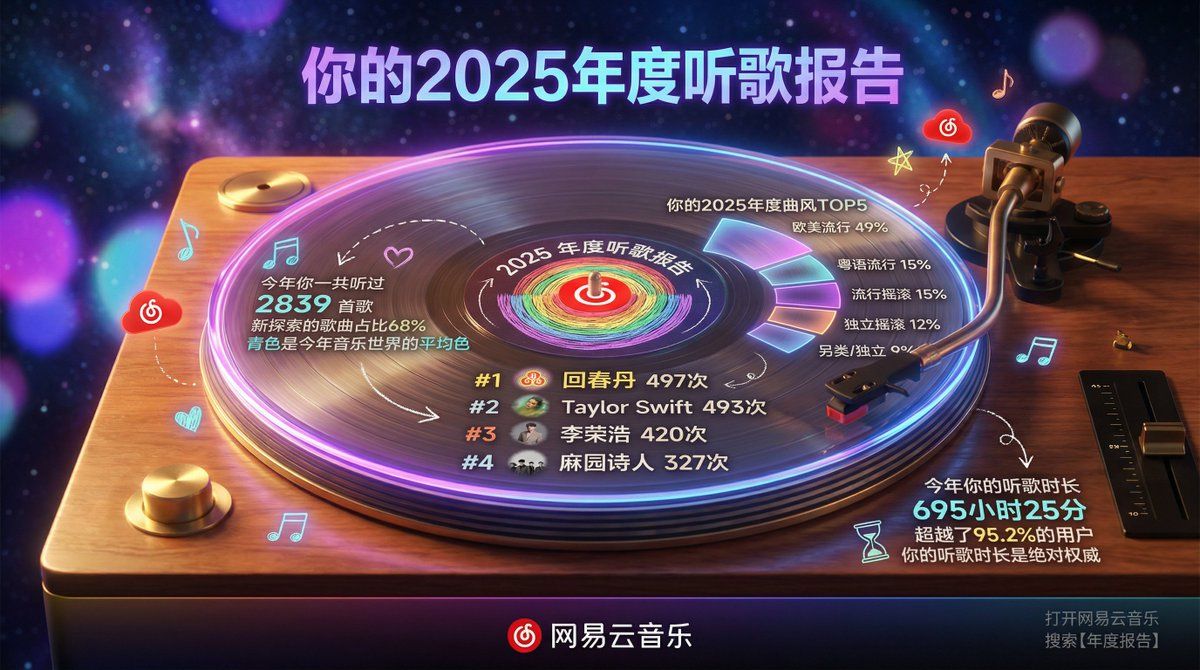 年度音乐报告黑胶唱片信息图提示