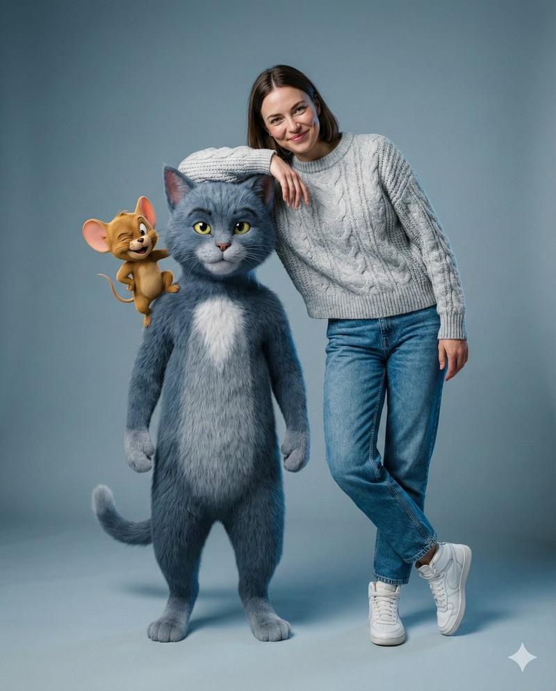《猫和老鼠》与人类的专题影棚摄影