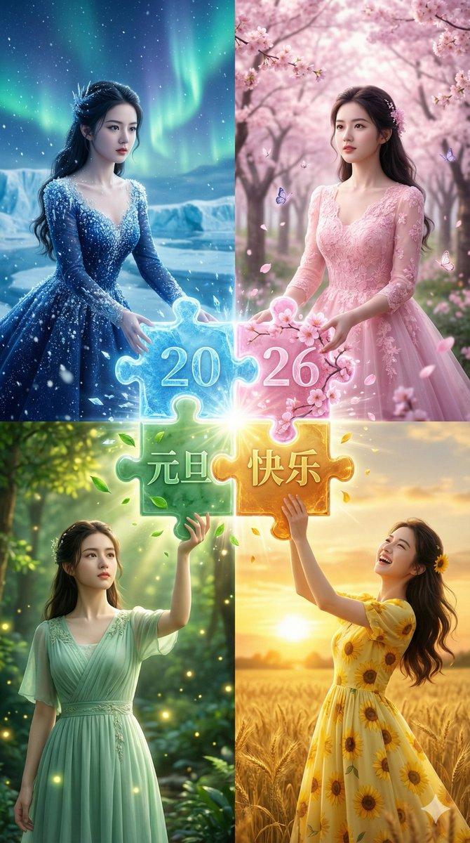 2026 年新年贺卡：四季拼图