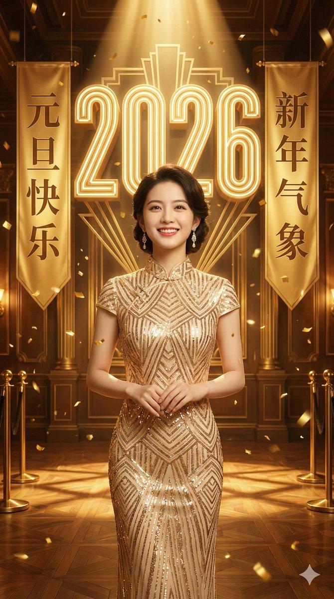 2026 金色新年庆典肖像提示词