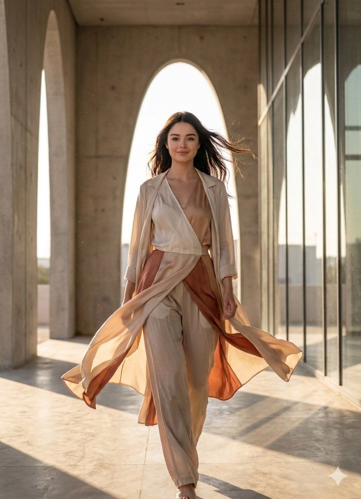 Cinematic Fashion Portrait with Flowing Fabric