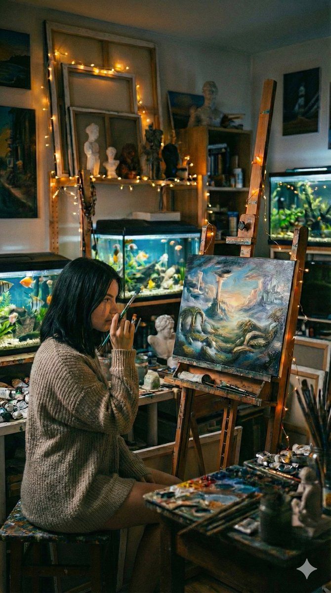 Cinematic Fine-Art Photography of an Artist in Her Studio