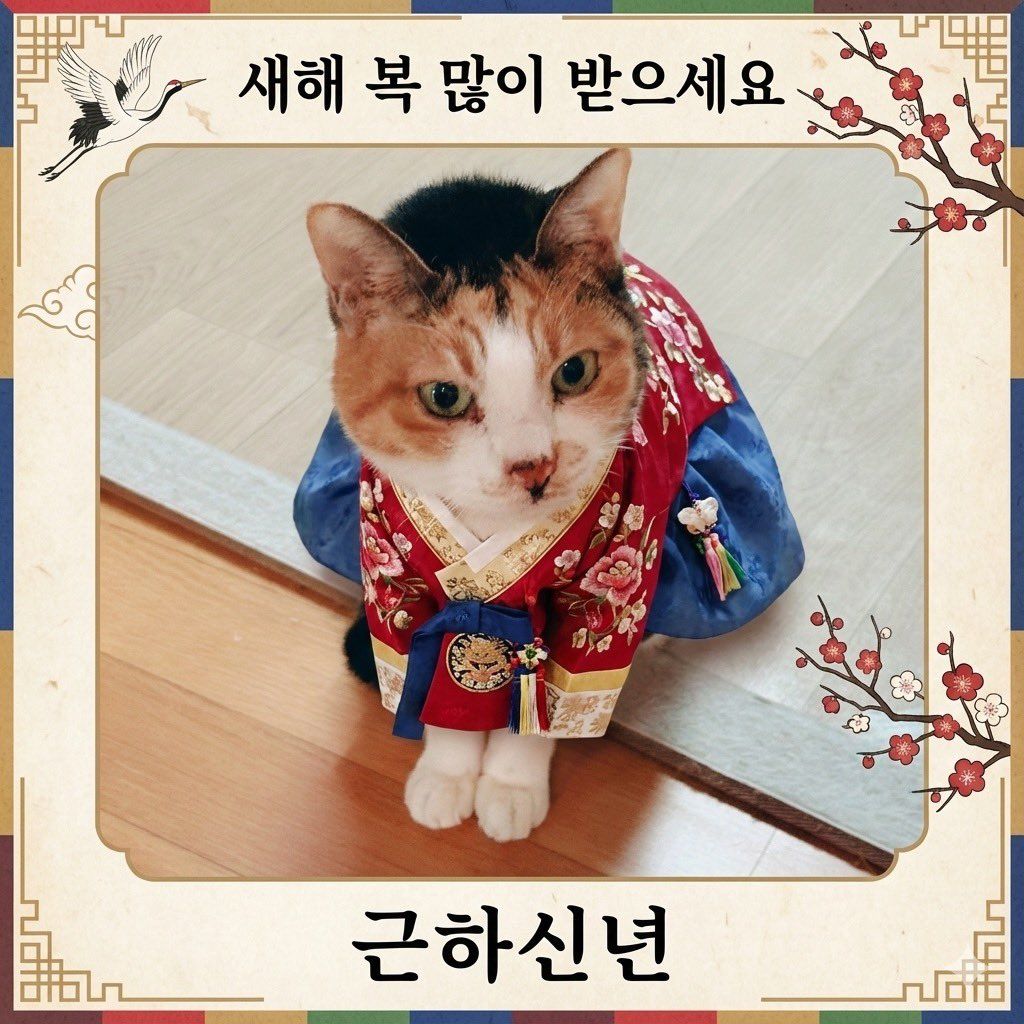 猫咪韩服新年贺卡生成提示词