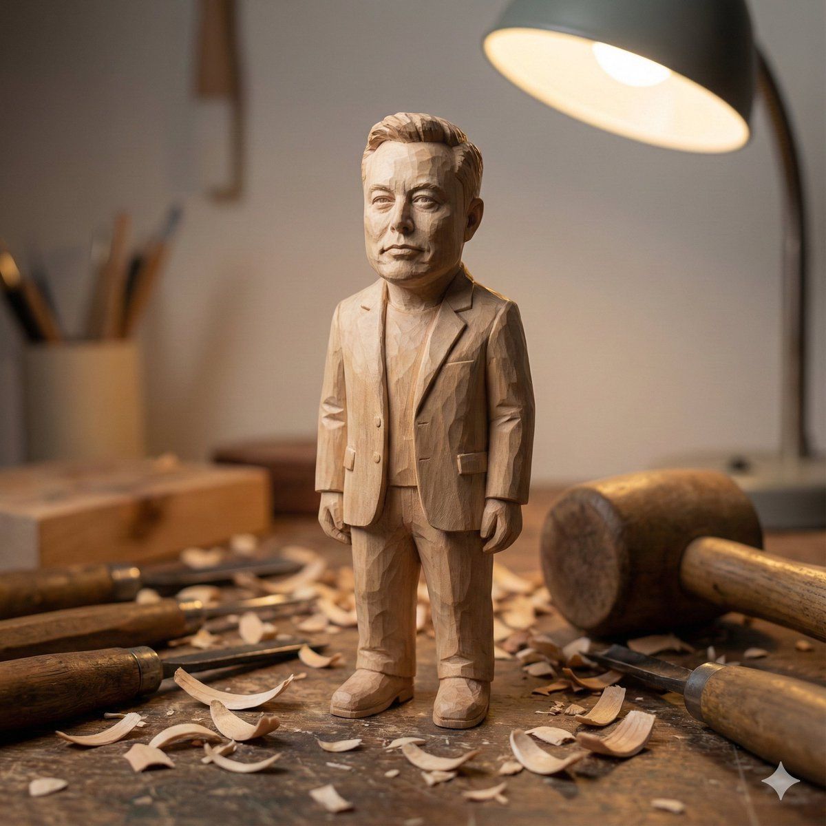 Hand-carved wooden miniature figure prompt