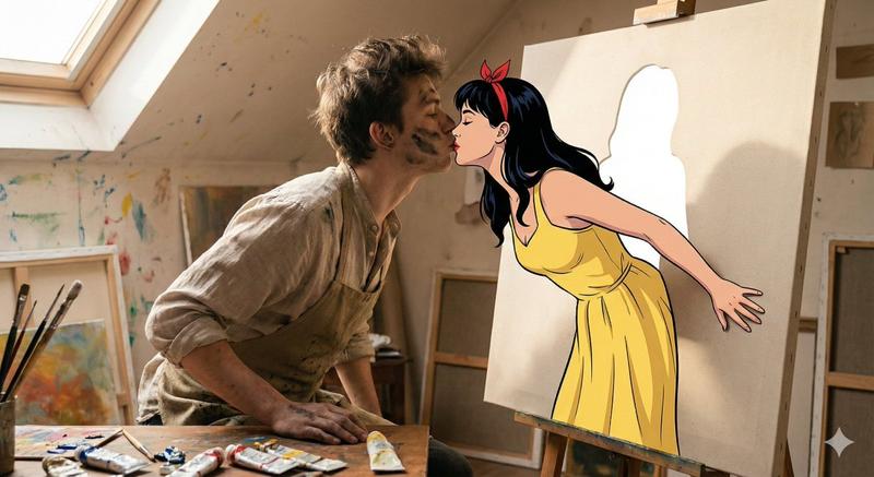 Surreal 2D to 3D Transition Kiss Prompt for Gemini 3