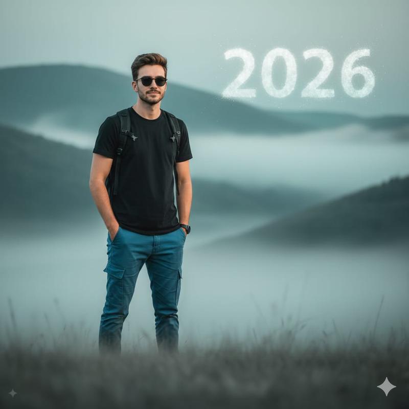 Cinematic Mountain Portrait with Floating Text