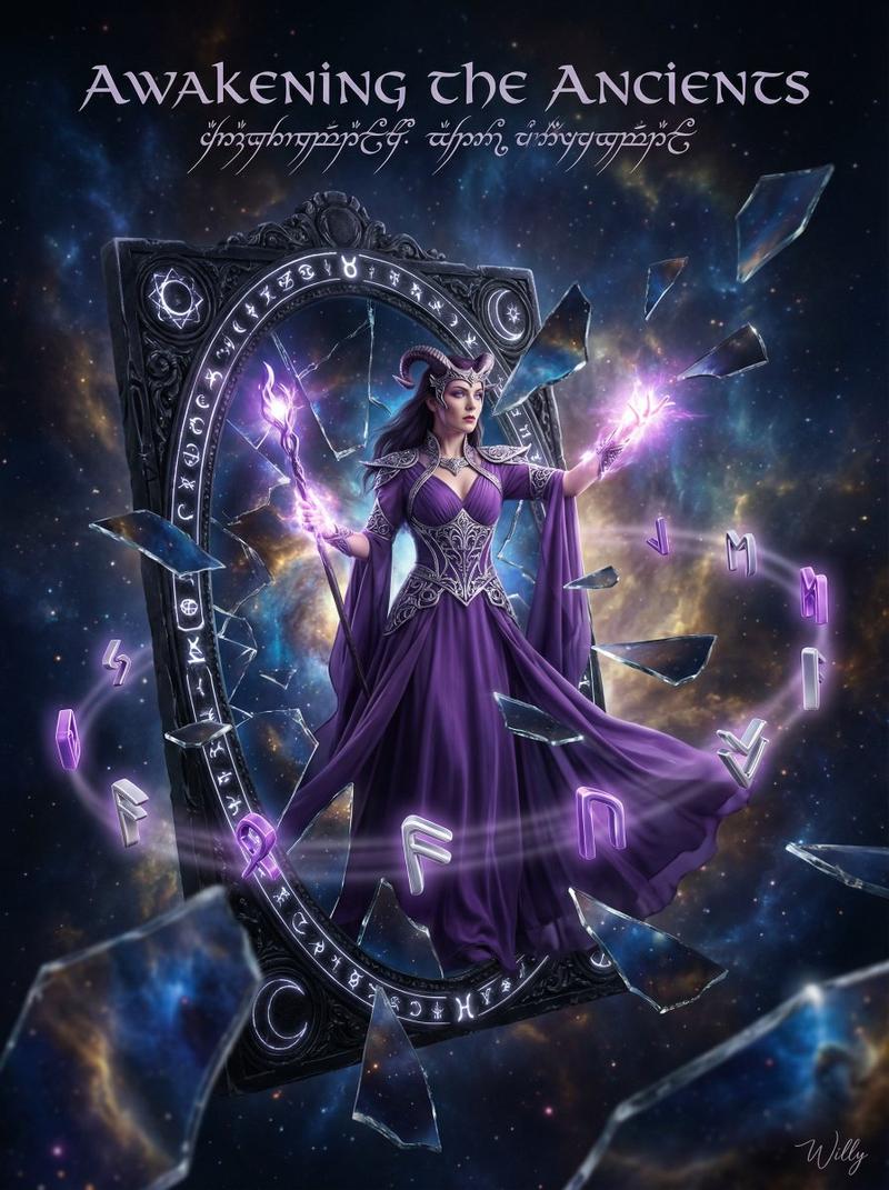 Sorceress Emerging from Obsidian Mirror