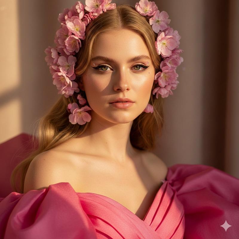Cinematic Pink Blossom Couture Portrait