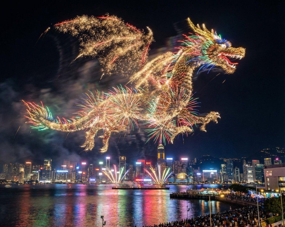 烟花勾勒出的主体剪影