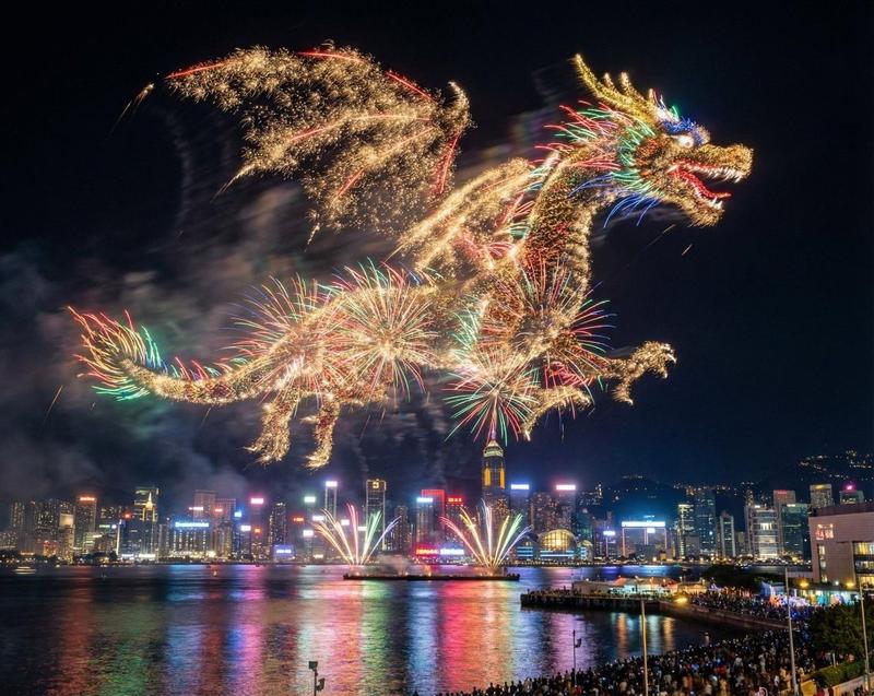 烟花勾勒出的主体剪影