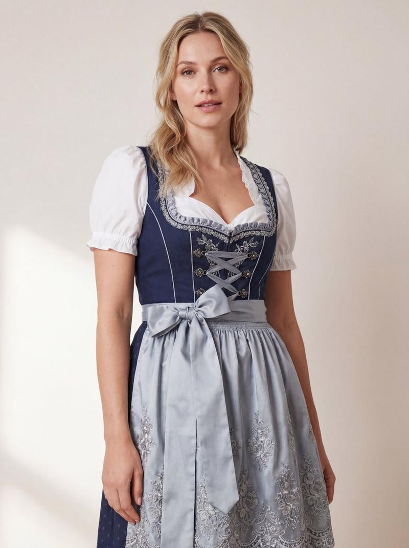 身着巴伐利亚传统服饰（Dirndl）的女性超写实影棚照片