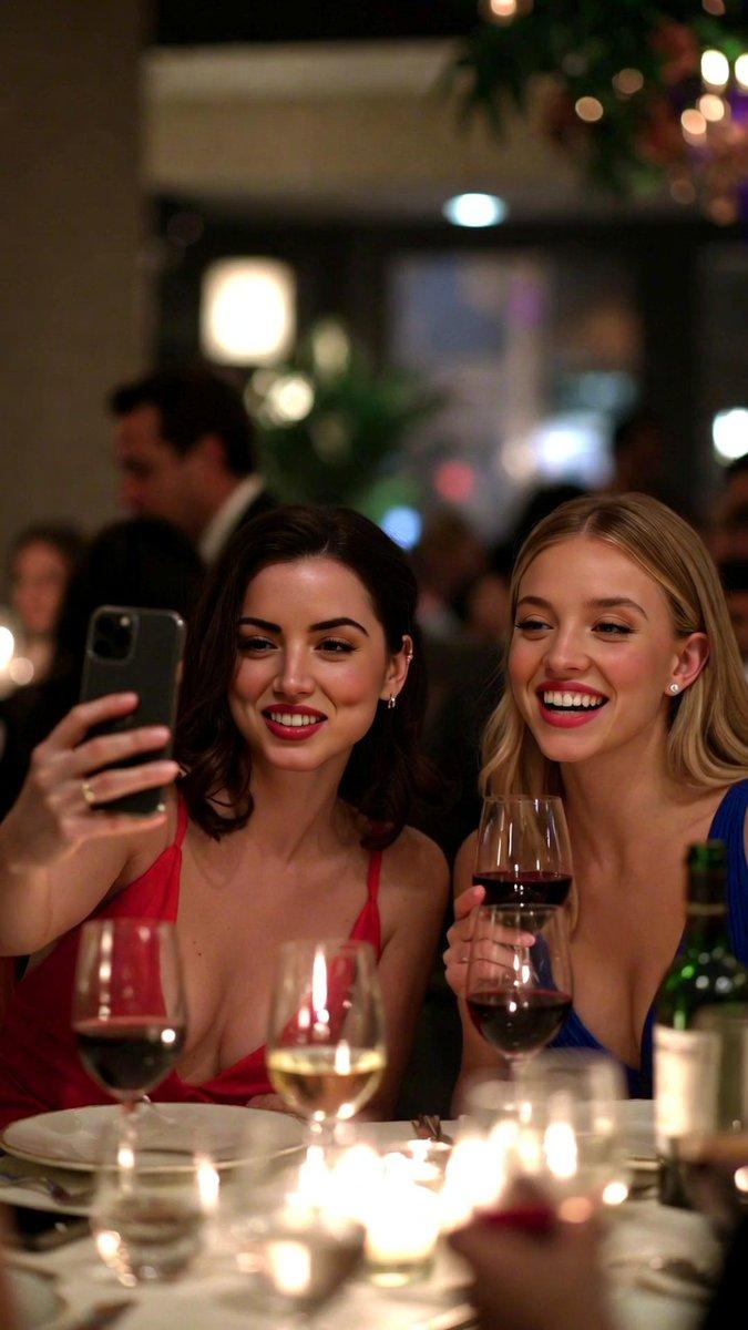 安娜·德·阿玛斯 (Ana de Armas) 和西德尼·斯威尼 (Sydney Sweeney) 的低画质智能手机自拍
