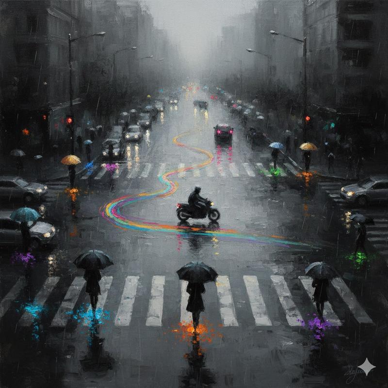 印象派油画:雨中都市的孤独