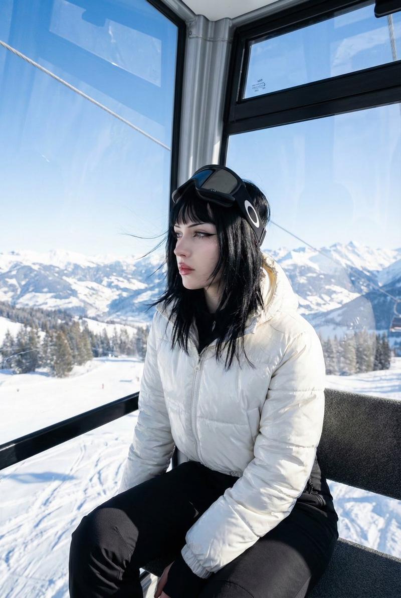 滑雪缆车内的深焦冬日生活照