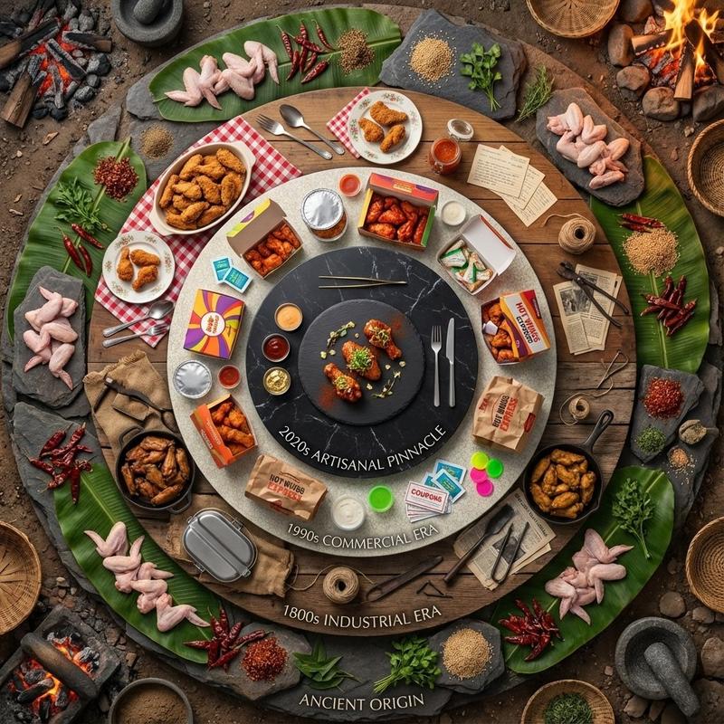 曼荼罗格式的食物历史立体模型（香辣鸡翅）