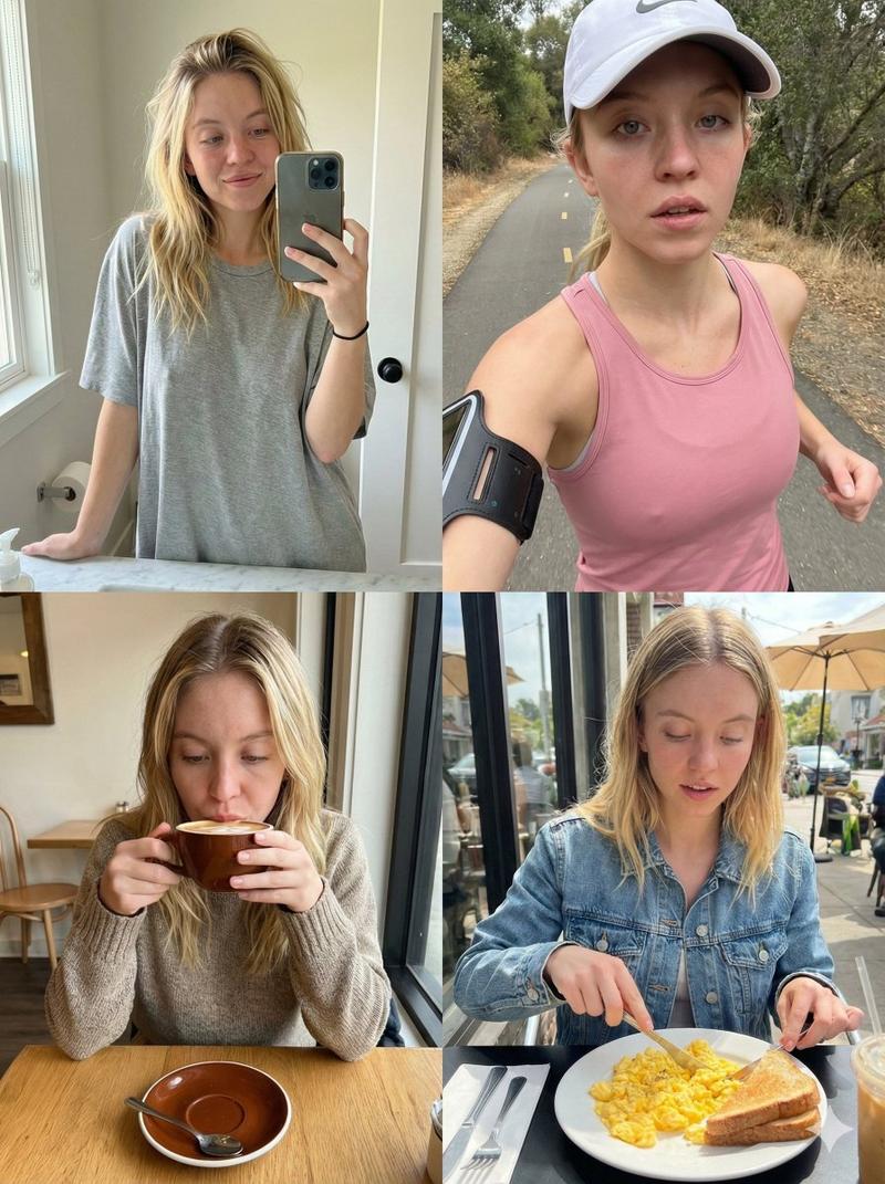 悉尼·斯威尼 (Sydney Sweeney) 晨间例行 2x2 网格提示