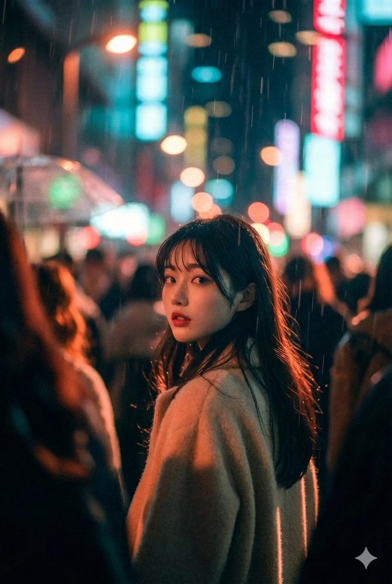 霓虹雨中的电影感街拍