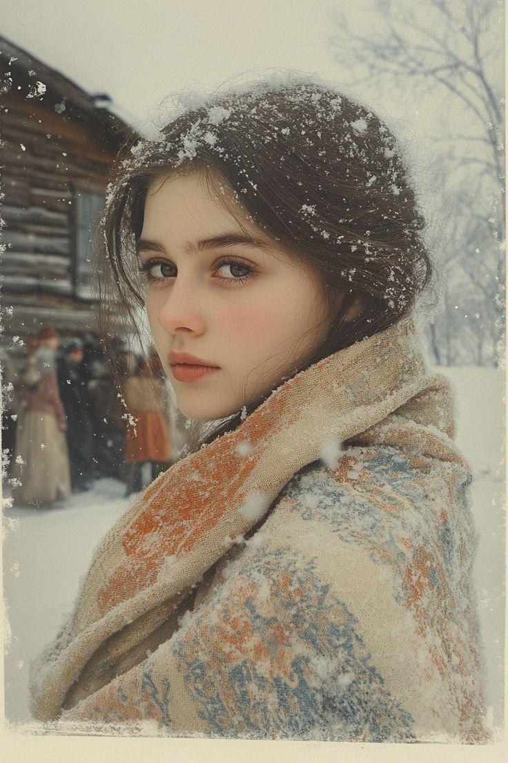 电影感冬季人像，雪花纷飞