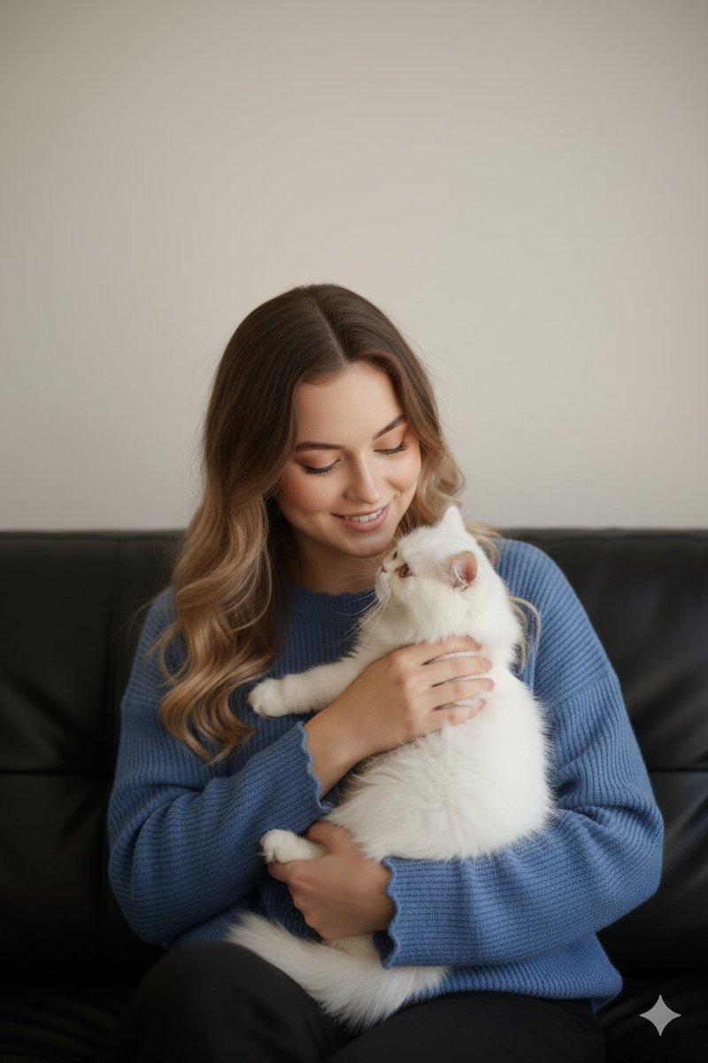 怀抱波斯猫的超写实女性肖像