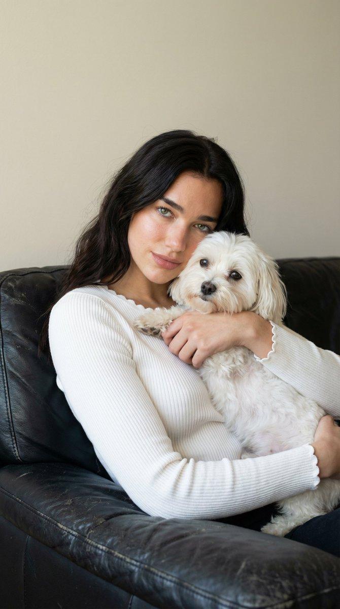 女人拥抱马尔济斯犬的超逼真肖像