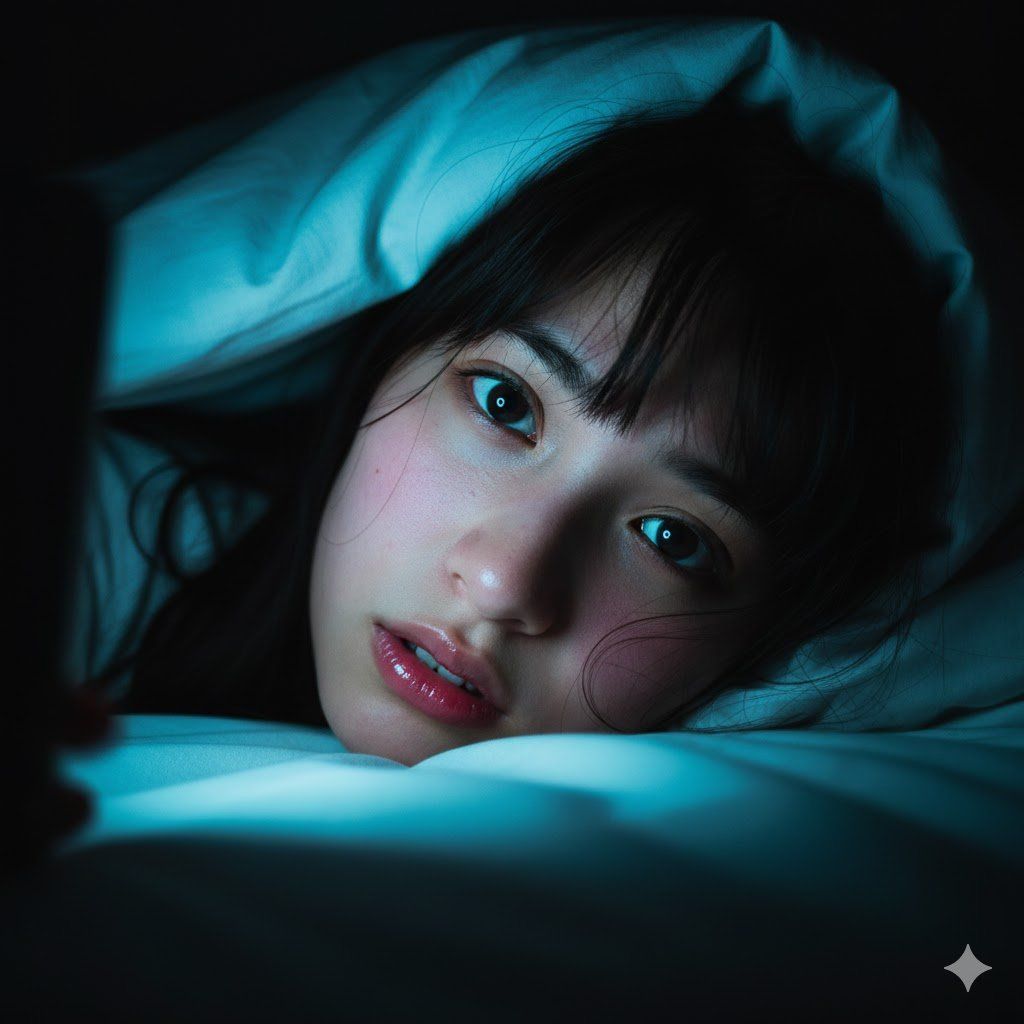 屏幕光下的私密深夜肖像
