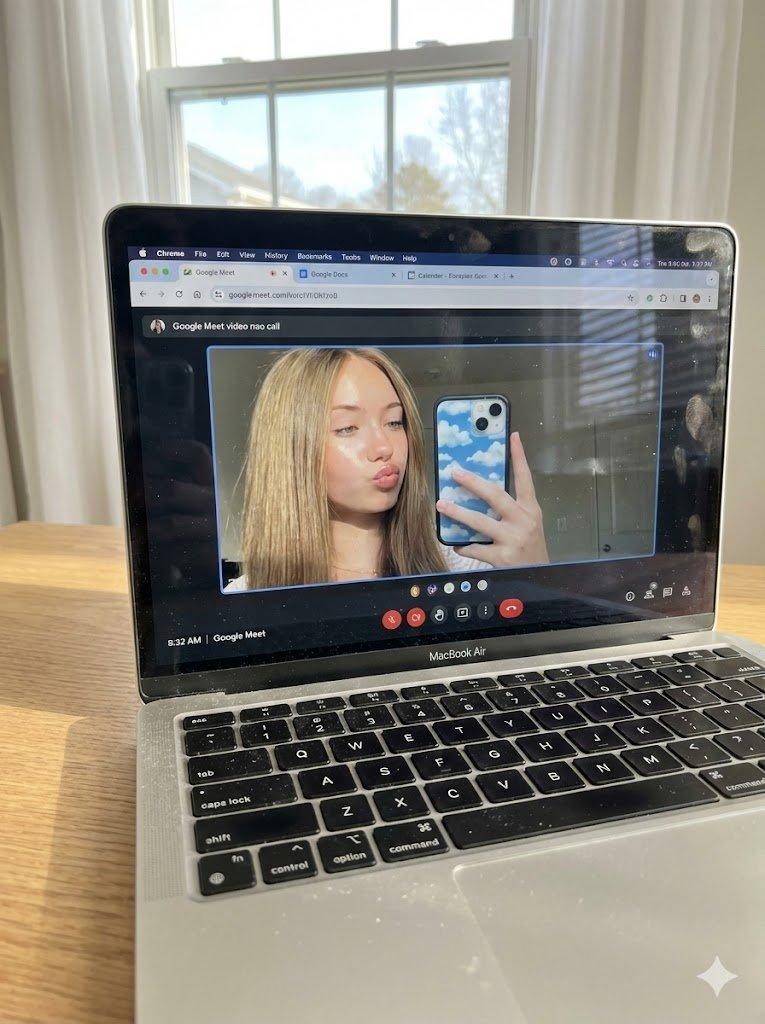 Google Meet 自拍时 MacBook 屏幕的原始照片