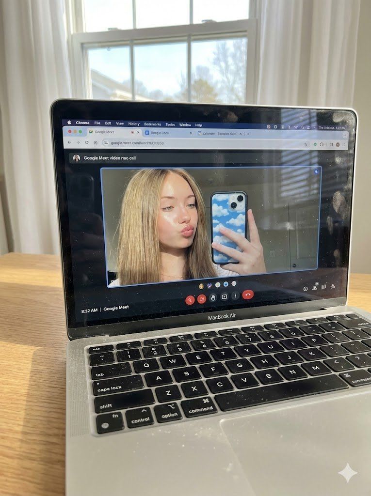 Google Meet 自拍时 MacBook 屏幕的原始照片