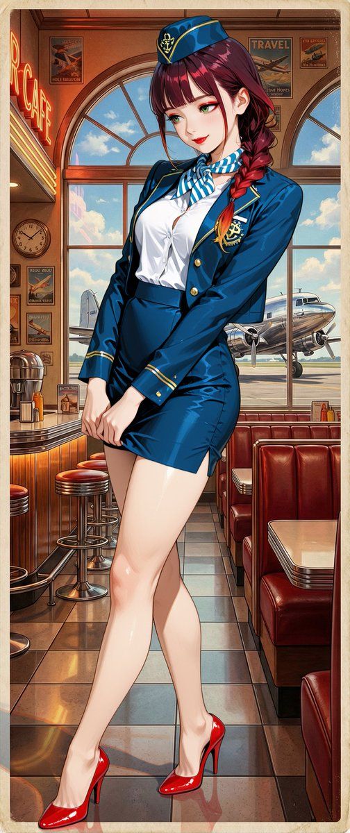 复古美式海报女郎背景提示(机场咖啡馆)